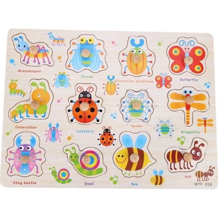 Meihe Bebe Jouets Montessori Puzzle En Bois Main Grab Board Set Jouet Educatif Cartoon Cadeau Insecte Cdiscount Jeux Jouets