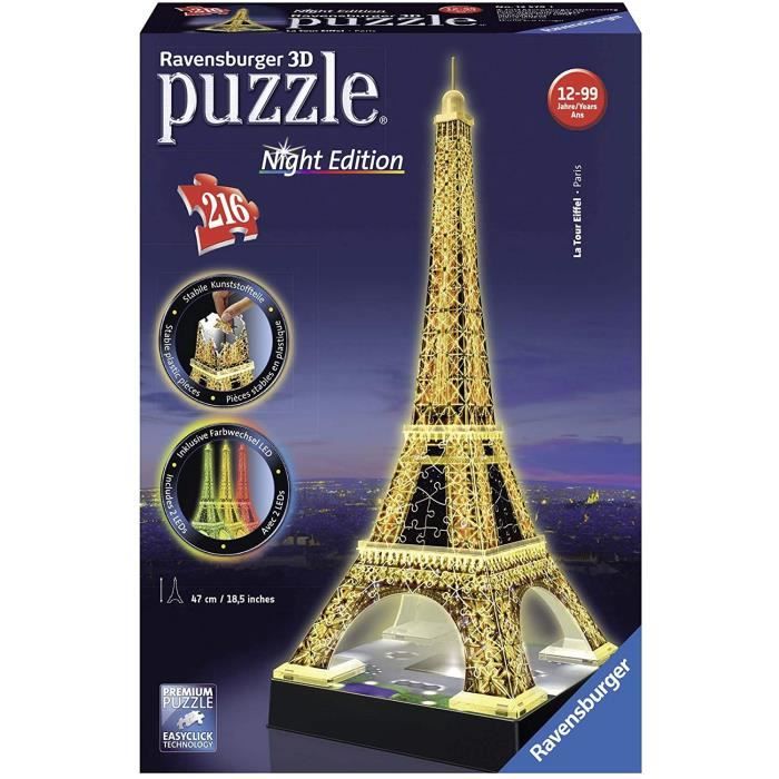 Puzzle 3D Tour Eiffel Illuminée - Ravensburger - 216 Pièces - Sans