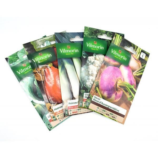 Pack de 5 sachets de graines légumes d'hiver : navet - chou fleur- poireau - potimarron - chou