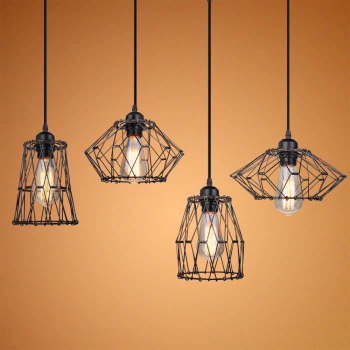 iDEGU 5 en 1 Lampe à suspension rétractable Lustre Rétro Style Industriel Métal Eclairage Plafond Vintage pour Salon Salle Détude