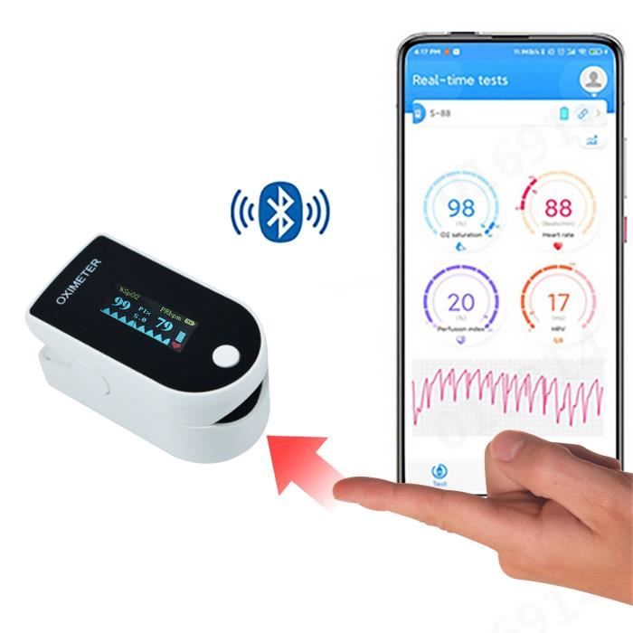 Moniteur de saturation en oxygène sanguin HRV SpO2 de l'oxymètre de pouls  Bluetooth 4.0 du bout des doigts - Cdiscount Bricolage