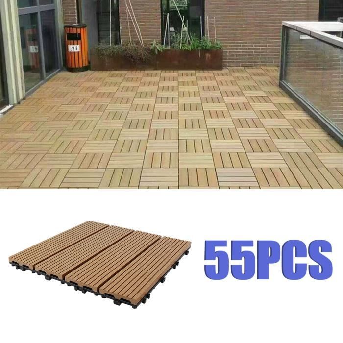 Planches de bois composite modulaire DIY pour revêtement de sol balcon - 55 pièces 30x30cm