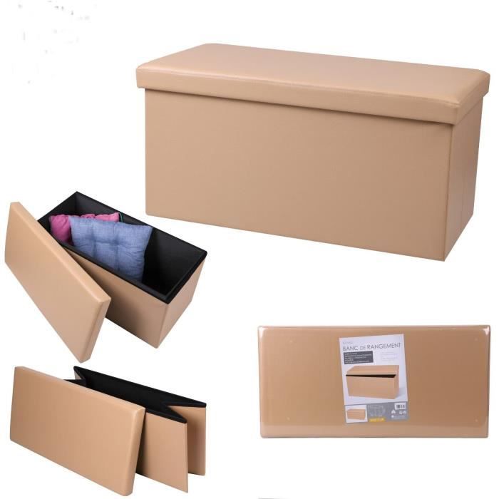 BANC PVC CHAISE COFFRE RANGEMENT BANQUETTE PLIANT POUF FAUTEUIL PIABLE CAMEL