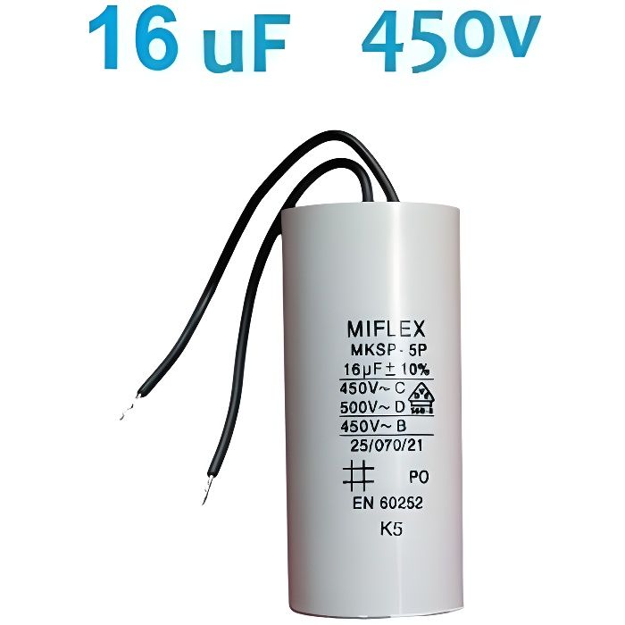 Condensateur Moteur Démarrage 4µF 425V - Boîtier Plastique Avec Fiche 6,3mm | Pour Moteurs Puissants