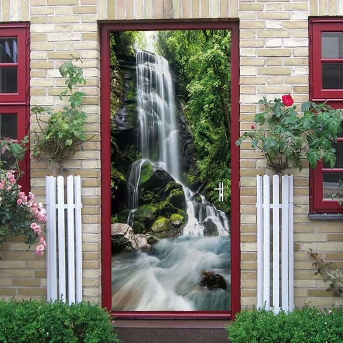 Autocollant Mural 3D Effet Lotus Zen - Dimensions 77x200 Cm - PVC Imperméable - Pour Porte Ou Mur
