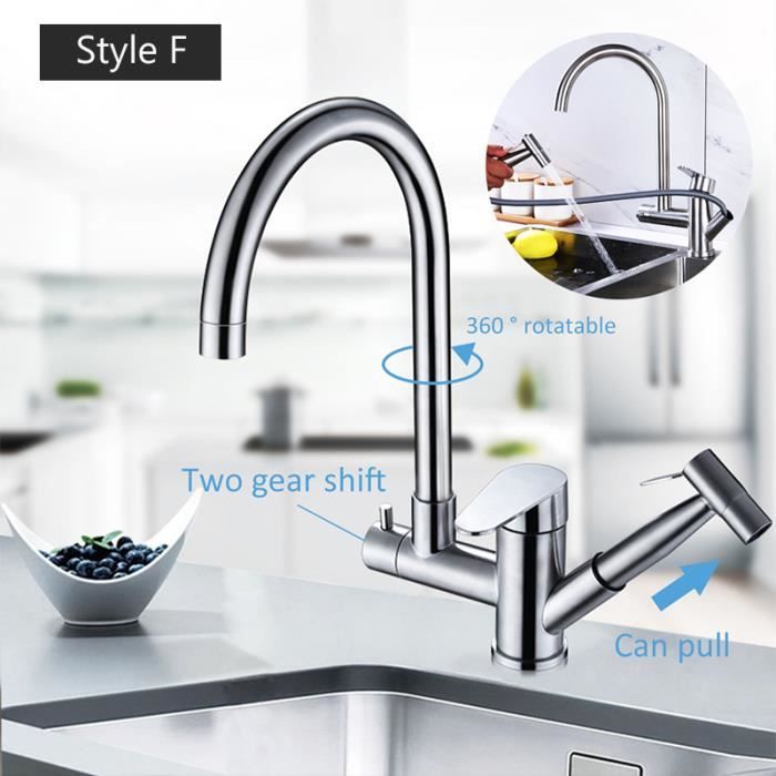 Robinet de cuisine mural en acier inoxydable 304, pivotant à 360°, avec