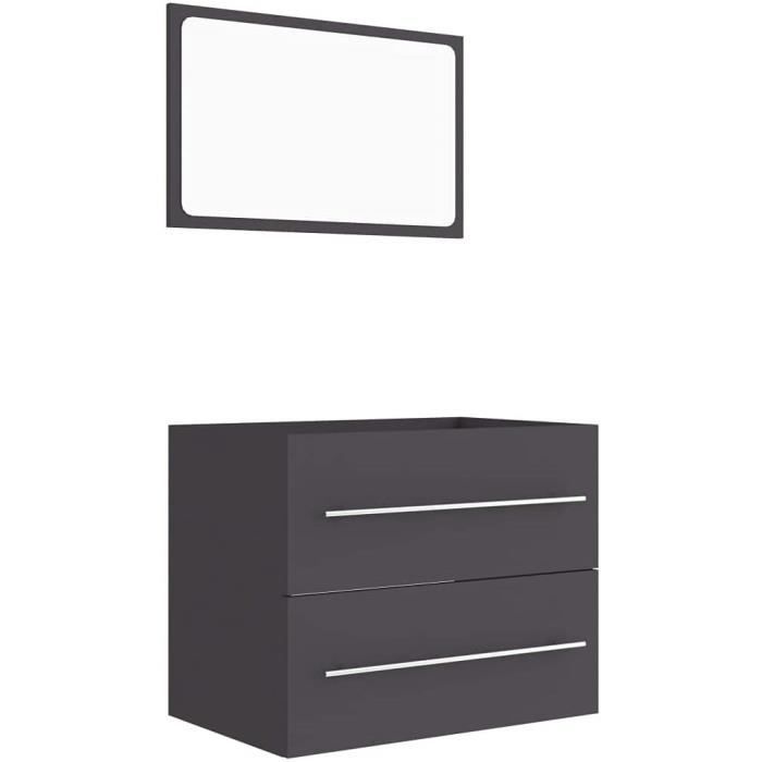 Ensemble Meubles Salle De Bain VidaXL – Armoire évier + 2 Armoires Hautes + Miroir – Noir Aggloméré – Avec Lavabo Céramique Blanc – Design Moderne