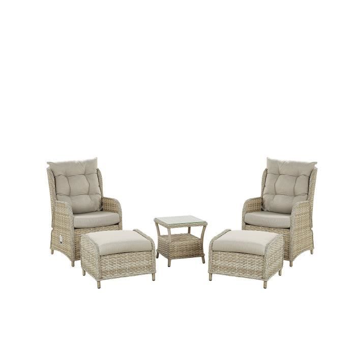 Beliani - Set de terrasse table et 2 fauteuils en rotin beige PONZA Beliani - Set de terrasse table et 2 fauteuils en rotin beige PONZA