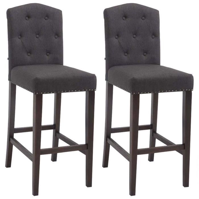 CLP Lot de 2 Tabourets de Bar Louise Tissu - Couleur:gris foncé Couleur du cadre:antique