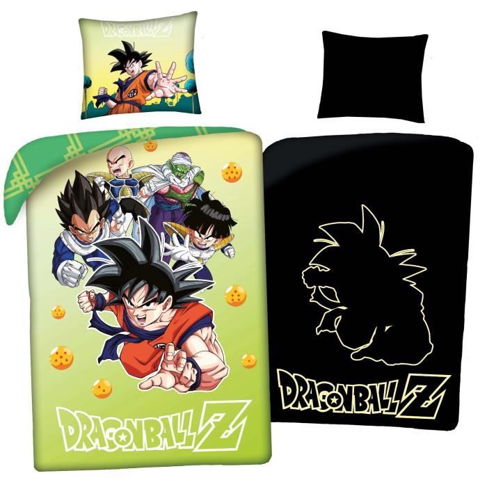 Dragon Ball Z - Parure de lit coton Enfant Manga Lit 1 place, Housse de couette 140x200 cm, une Taie d’oreiller 65x65 cm