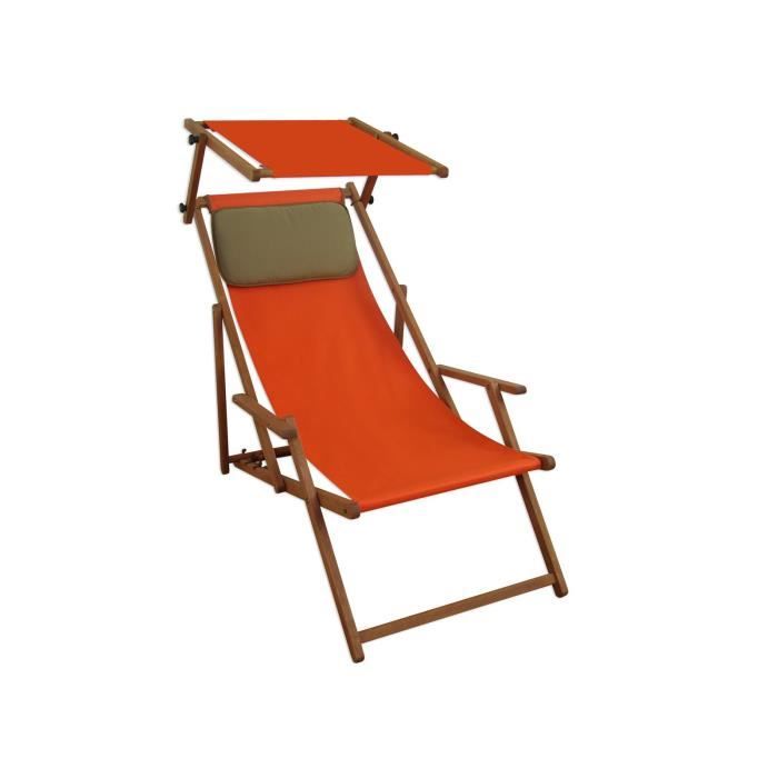 chaise longue jardin couleur terracotta, bain de soleil pliant, pare-soleil, oreiller 10-309skd