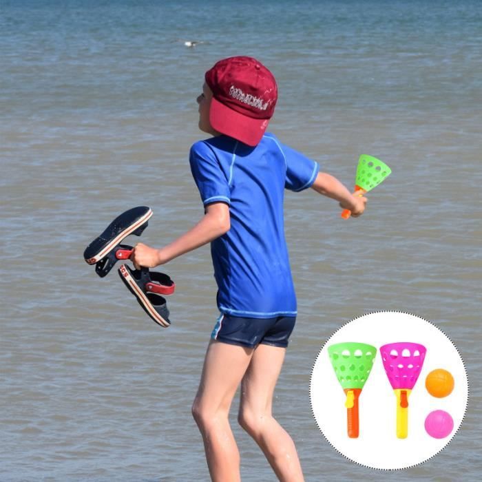 Raquette De Plage Et Jeu De Lancer Attraper Pour Enfants - Set Catch Ball Avec Balle Adhésive, Idéal Pour Motricité Et Plein Air