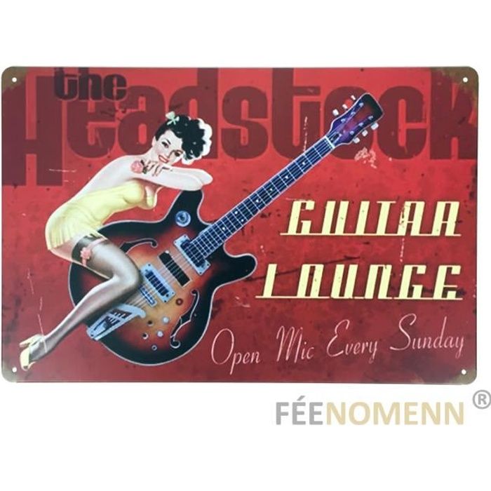 Plaque décoration Vintage avec une guitare - Plaque en metalguitare Retro