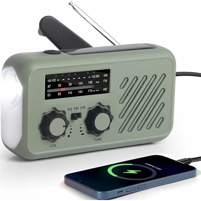 Radio durgence portable - GENERIC - Gemmac - AM/FM/SW - Batterie 2000mAh - Solaire/Dynamo/Manivelle