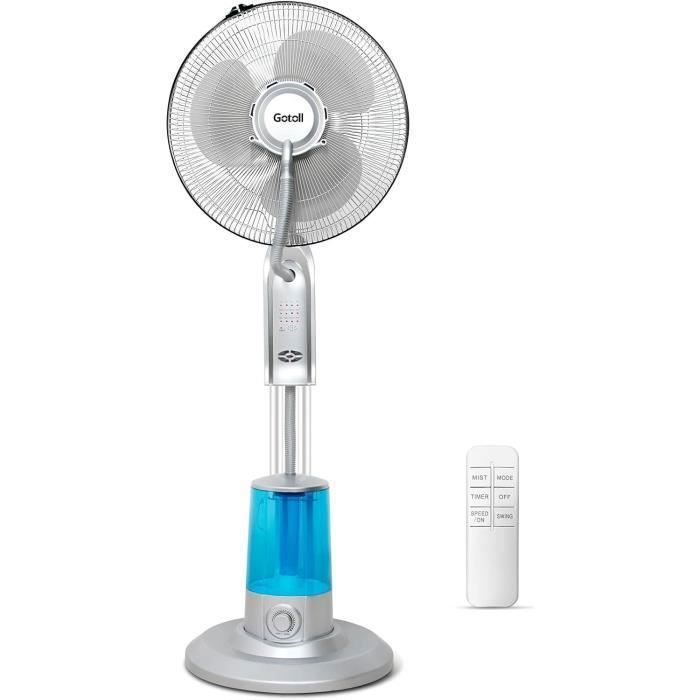 Gotoll - Ventilateur Brumisateur avec Télécommande 2 en 1 Ventilateur sur Pied Humidificateur 3.2L (Argent) - Goto