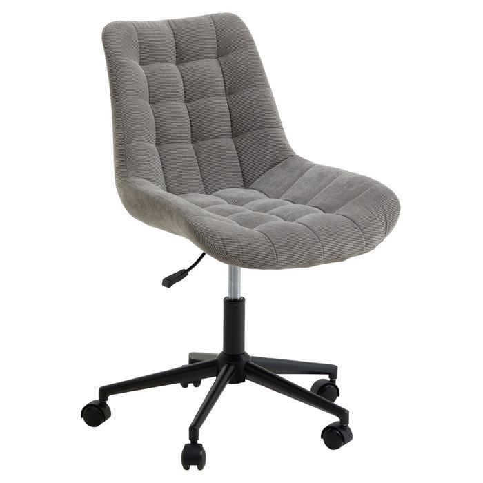 chaise de bureau vasilo fauteil en velours côtelé gris avec piétement en métal laqué noir