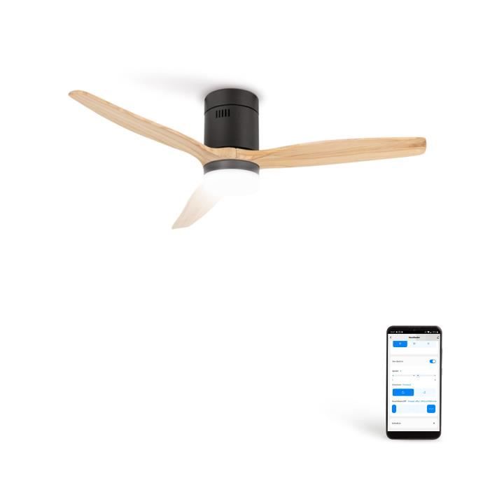 Ventilateur de plafond - Create - Avec lumière - Noir/Effet bois clair - Ø132cm - 40W - Create