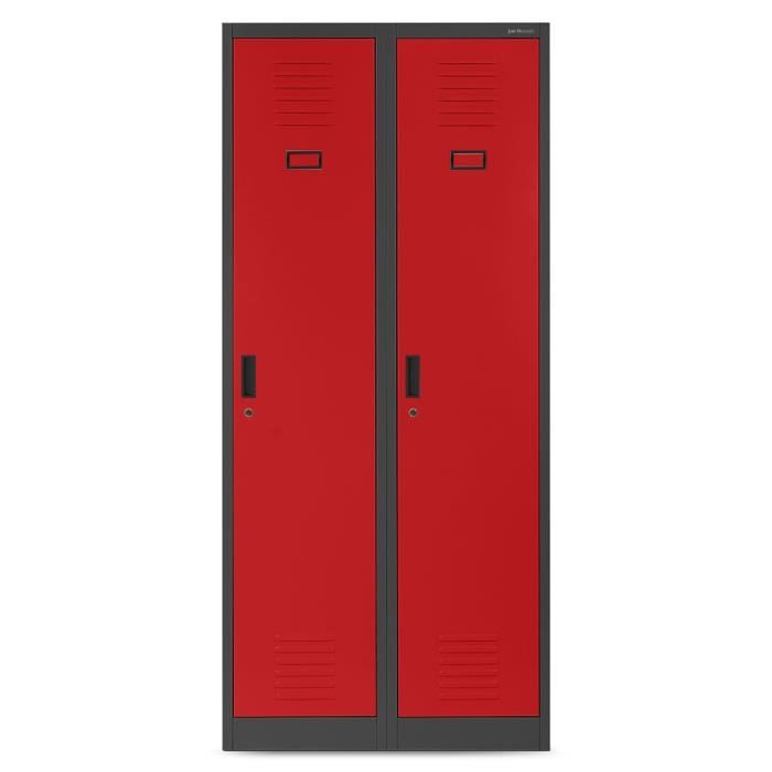 armoire metallique 2b1a casier 2 compartiments revêtement par poudre anthracite-rouge
