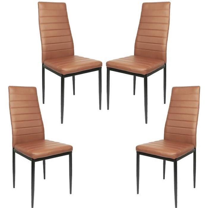 JEOBEST® Lot de 4 Chaises de Salle à Manger (Chocolat) Siège Rembourré Haut Dossier