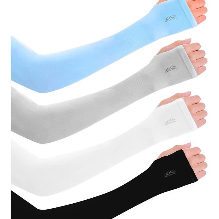 Paire De Manchons De Protection Solaire Pour Bras - Tissu Blanc Avec Perles, élastique - Pour Conduite, Sport, Plein Air