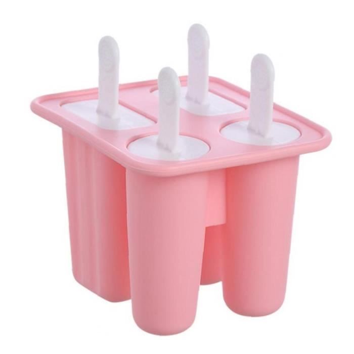 Moule à Glace Silicone 4 Cavités - Avec Bâtonnets - Sans BPA - Pour Popsicles Maison - Résistant Froid Et Chaud