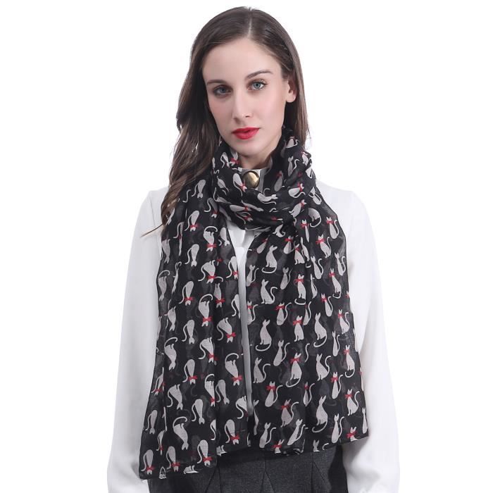 Echarpe Foulard Pour Femme Imprime Chat Noir Cdiscount Pret A Porter