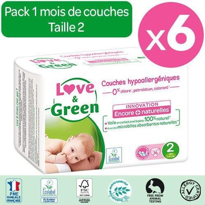 Love & Green - Pack mensuel couches T2 Love & Green - Cdiscount  Puériculture & Eveil bébé