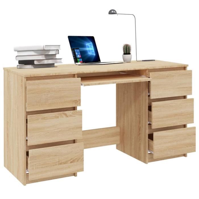 Bureau - MOTHINESSTO - LY13549 - Chêne sonoma - 6 tiroirs - 140x50x77 cm