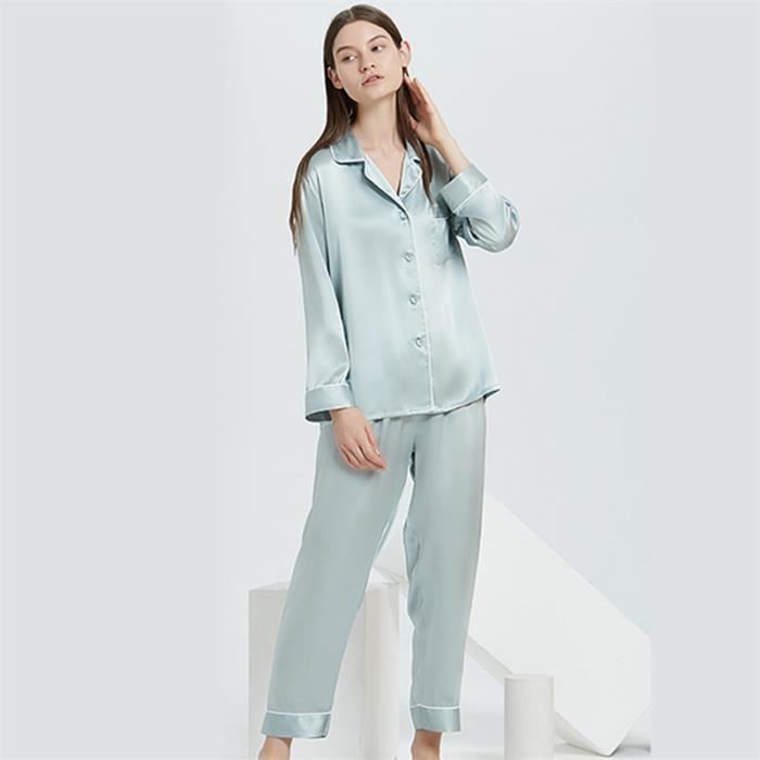Pyjama 100% soie 19mm pyjama femme manche longue gros revers ceinture –  Belle Soie