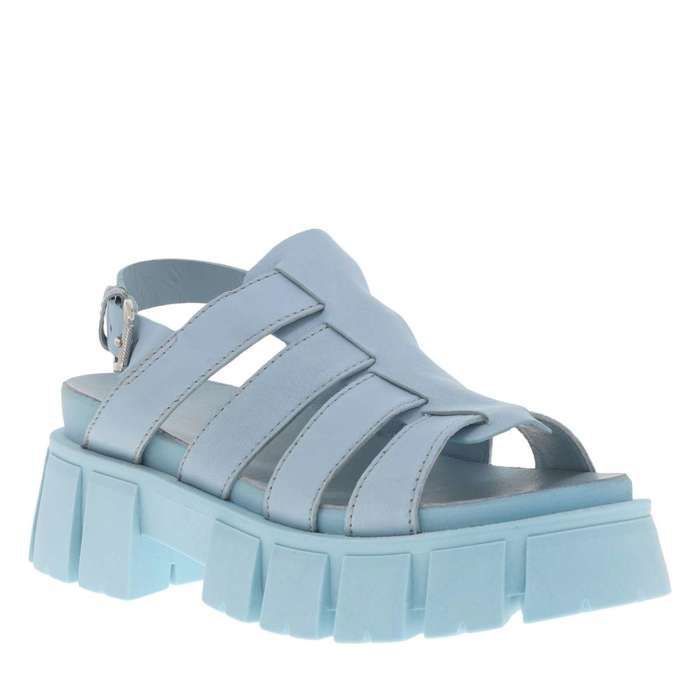 Asos Design Chaussons Burger Nu-pieds Ciel En Cuir Avec Semelle