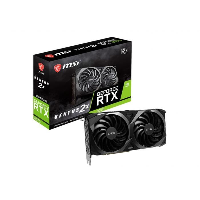 Carte Graphique – MSI – RTX 3070 VENTUS 2X 8G OC – 8 GB – GDDR6 – PCIe 4.0 – 1 x HDMI / 3 x DP (912-V390-405) LHR