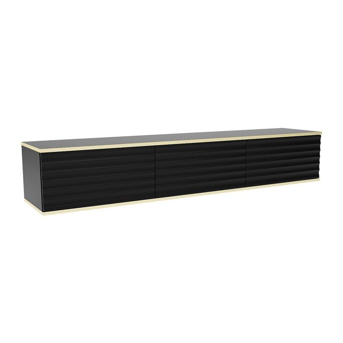 Meuble TV suspendu avec 3 portes en MDF - Noir et Doré - ALESAR