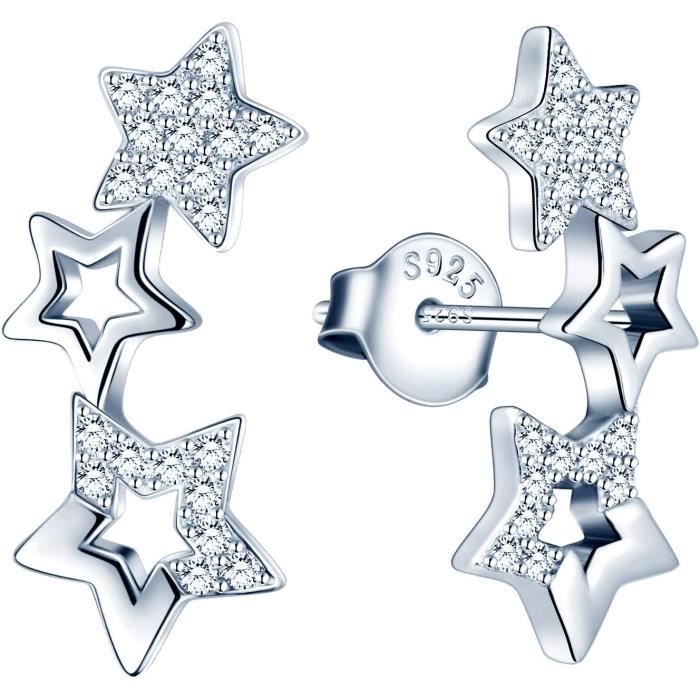 Boucles D'oreilles étoile En Argent 925 – Zircons Blancs – 0,6 Cm – Avec écrin – Pour Filles