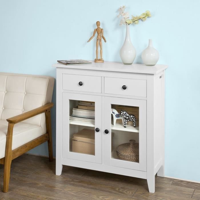 buffet commode table console armoire de rangement - sobuy - fsb05-w - largeur 80cm - blanc