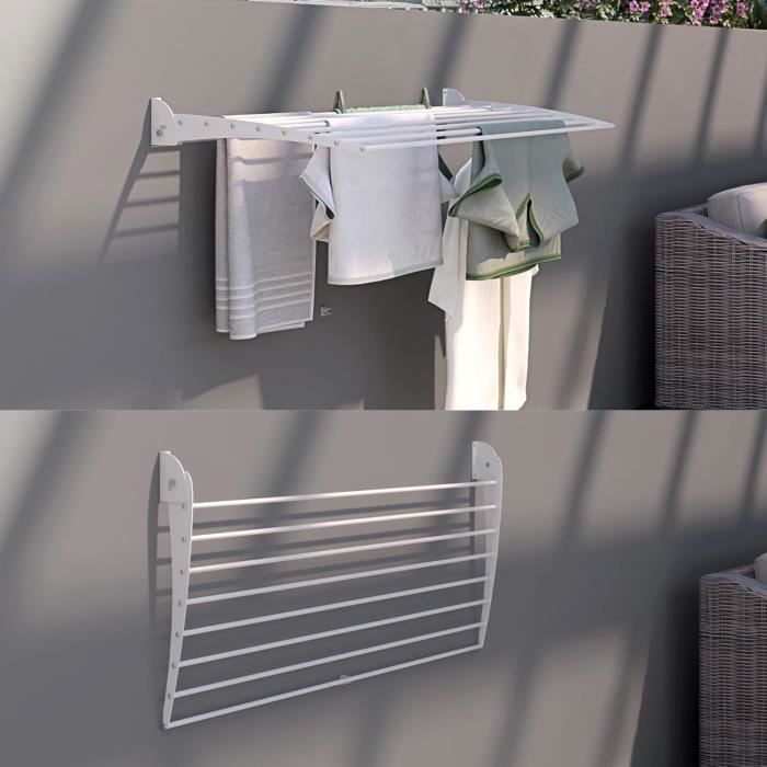 OUUTMEE 80CM Séchoir à Linge Mural, Étendoir à Linge Pliable Pour Intérieur Et Extérieur, Rétractable Etendoir Linge Mural Avec 5 Tiges, Economiseur D'Espace Design (Noir