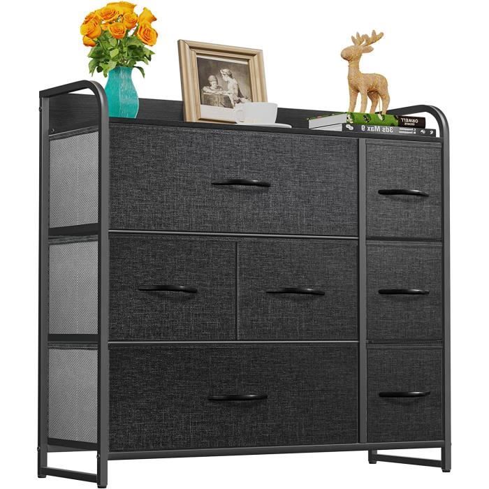 Commode De Rangement 8 Tiroirs YITAHOME - Cadre Acier Et Tiroirs En Tissu - Dimensions 86x30x90 Cm (LxPxH) - Gris Foncé