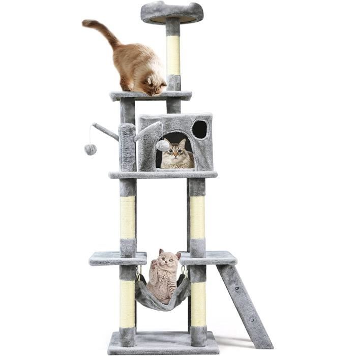 Arbre à Chat En Bois 152 Cm GOPLUS Avec 2 Niches, Hamac, Coussin Et Poteaux Sisal - Stable, Lavable, Beige