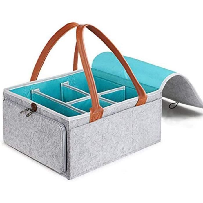 Panier à Couches Bébé 36x25x17 Cm En Coton Polyester - Organisateur Rangement Avec Poignée Et Séparateurs - Vert