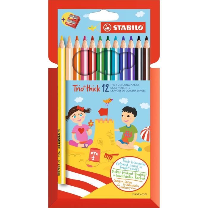STABILO Etui carton de 12 crayons de couleur Trio + 1 taille-crayon