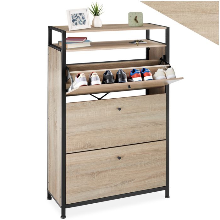Meuble à chaussures - TECTAKE - Meuble à chaussures BUFFALO en panneau aggloméré 81 x 32 x 130 cm - Bois clair/Chêne sonoma