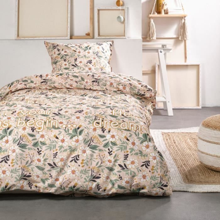 Parures de couettes - Today - Parure de lit simple en coton à motif floral - Rose - 140 x 200 cm