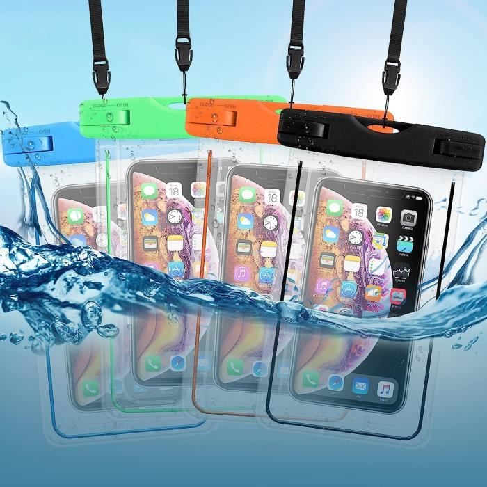 2 Pochettes Étanches Smartphone - Protection Eau Jusqu'à 10m - TPU Transparent - Cordon Inclus
