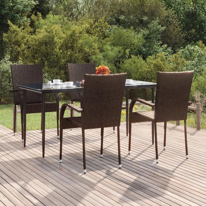 vidaXL Ensemble à manger de jardin 5 pcs Marron Résine tressée ensemble de salle à manger dextérieur table et chaise de 3156672