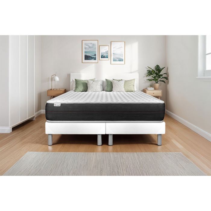 Ensemble Matelas Sommier 180x200 cm - 2 Sommiers Blanc - Vitalspring Blanc
