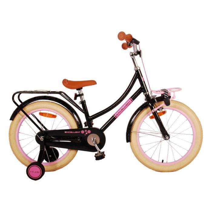 Vélo pour enfants Volare Excellent - Filles - 18 pouces - Noir - Frein à main et à rétropédalage - Garde boue