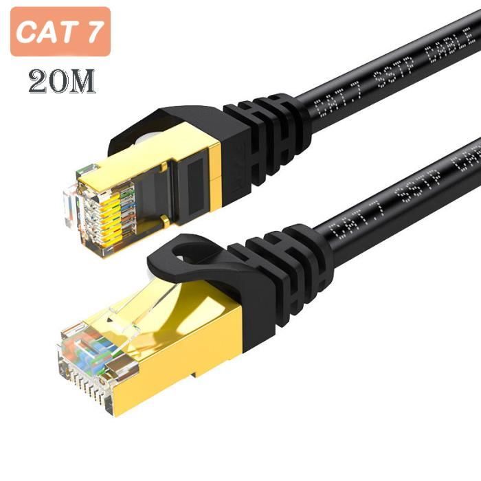 Câble Ethernet 30m blanc, Cat 7 Gigabit LAN Câble réseau RJ45 Câble Ethernet  plat haute vitesse 10gbps 600MHz / s STP Compatible avec PC,console de  jeu,ps4