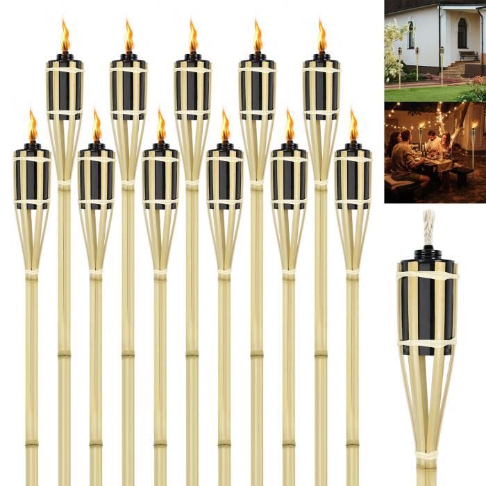 yrhome 24 torche en bambou torche de jardin en bambou lampe de jardin extérieure torche à huile avec mèche