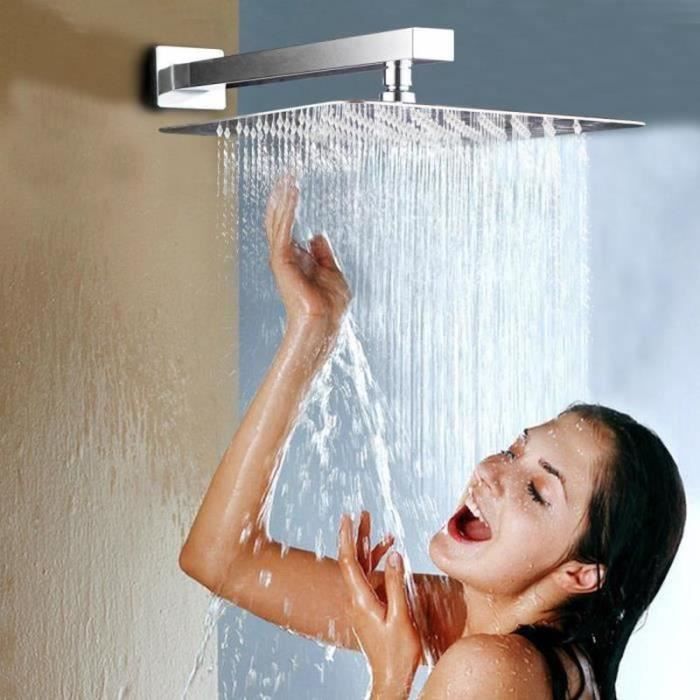 Tête de Douche Pluie 12 Pouces Carrée en Acier Inoxydable Pomme de