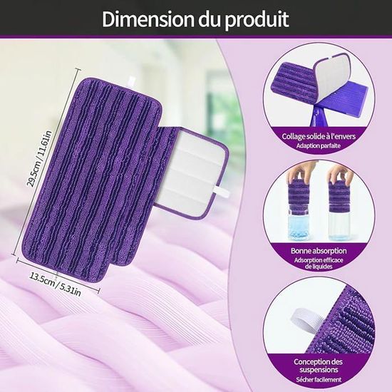 HOMEXCEL Lot De 4 Serpillères En Microfibre Compatibles Avec Swiffer Wet Jet, Réutilisables Et Lavables En Machine, Têtes De Rechange Pour Nettoyage Humide Et Sec Multi-surfaces