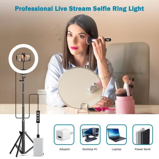 Anneau Lumineux LED 10 Pouces – Ring Light Dimmable 3 Modes (3000K-6000K), Support Selfie Réglable, Idéal Maquillage, YouTube, Live Streaming